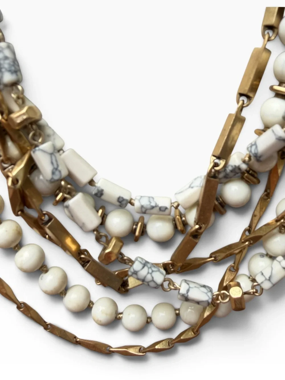 Stella & Dot Sutton Multi Strand Necklace White Ivory Gold Tone Beaded 18”